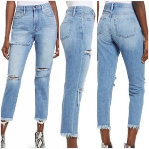 •FRAME• Le Beau Crop Distressed Boyfriend Jeans in Olivio‎ Slash Wash Size 24